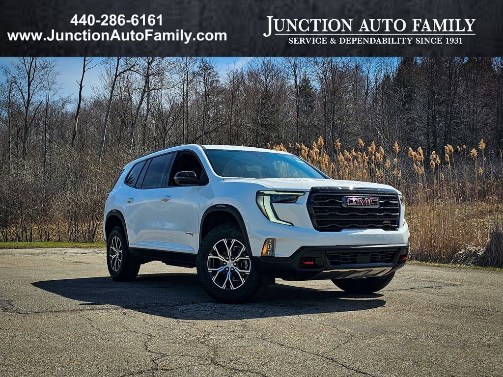2026 GMC Acadia AT4 in Summit White — front three-quarter view