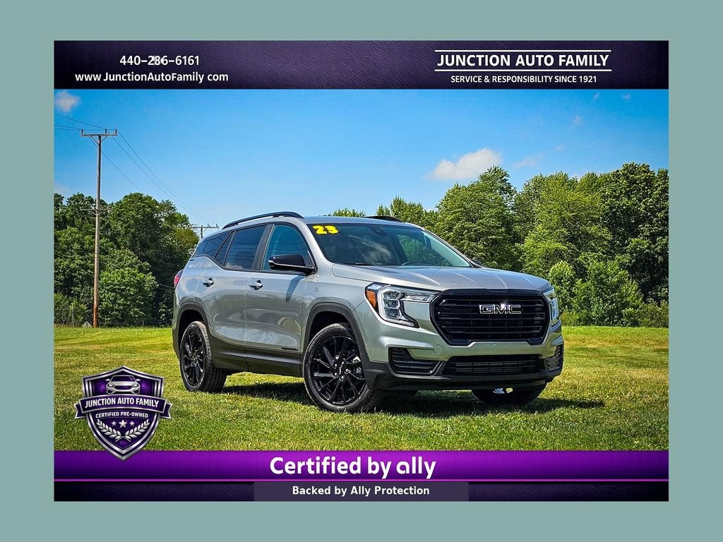 2023 GMC Terrain SLE in Sterling Metallic — front three-quarter view