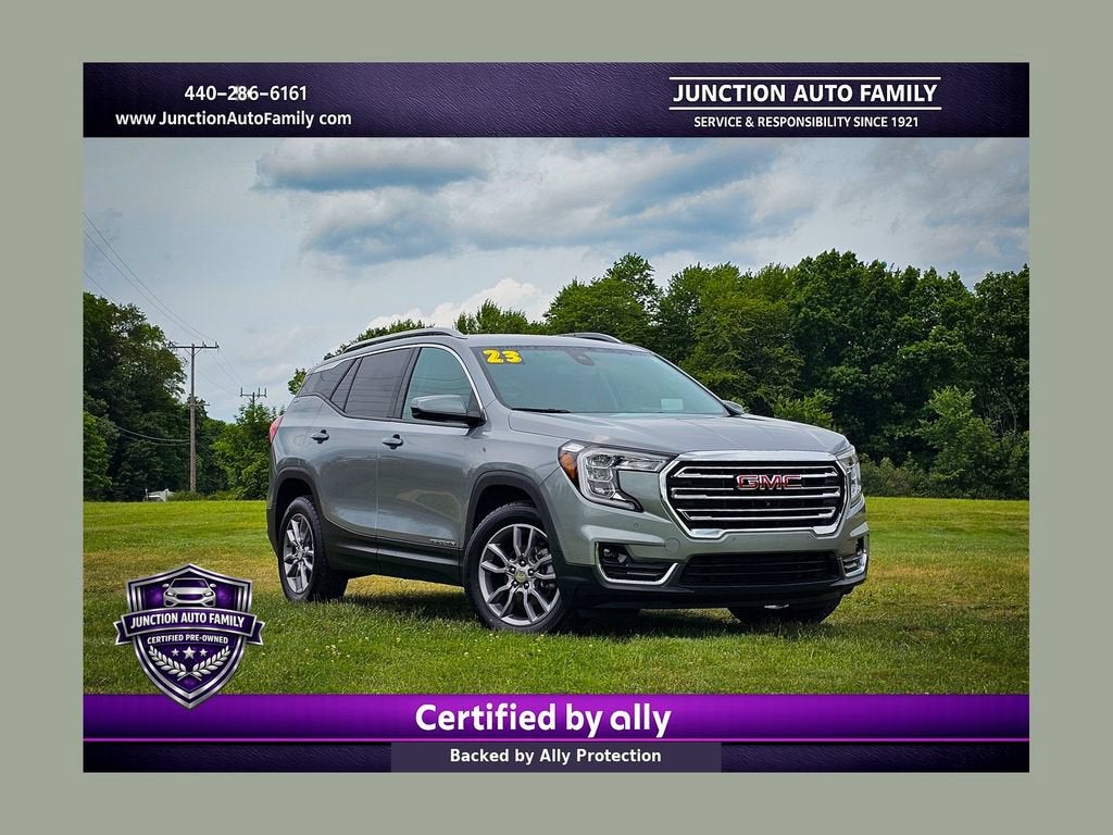2023 GMC Terrain SLT in Sterling Metallic — front three-quarter view