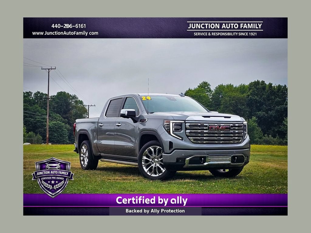 2024 GMC Sierra 1500 Denali in Sterling Metallic — front three-quarter view