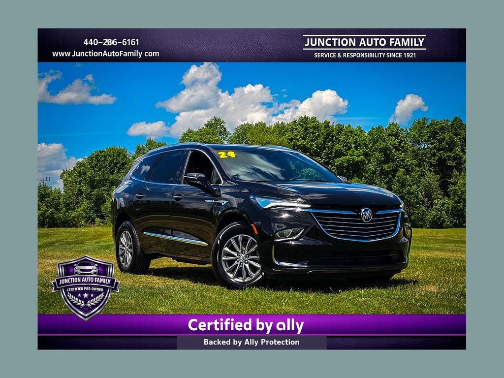 2024 Buick Enclave Essence in Ebony Twilight Metallic — front three-quarter view