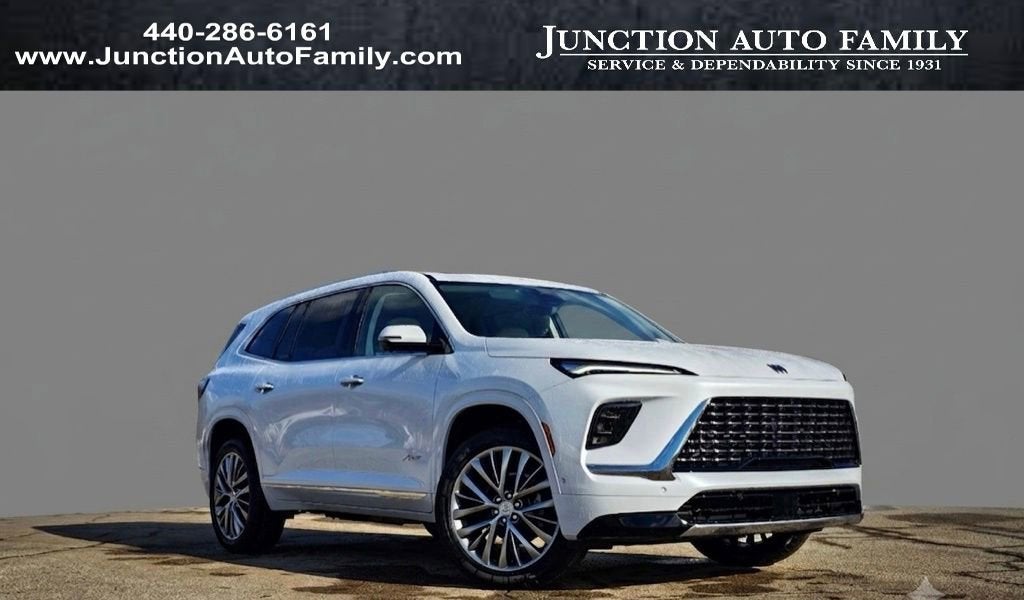 2026 Buick Enclave Avenir in Iridescent White Tricoat — front three-quarter view