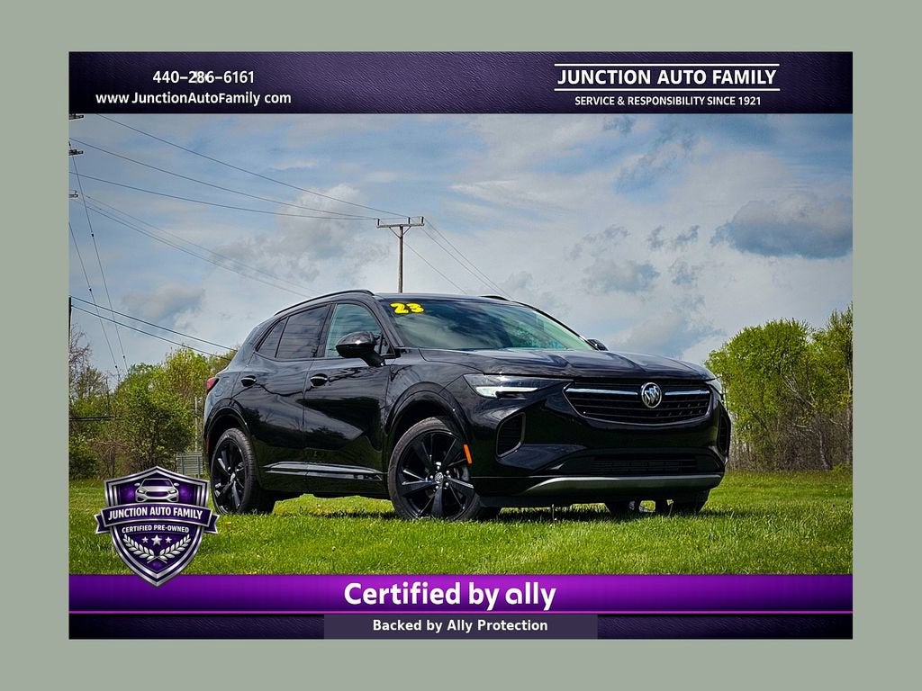 2023 Buick Envision Essence in Ebony Twilight Metallic — front three-quarter view