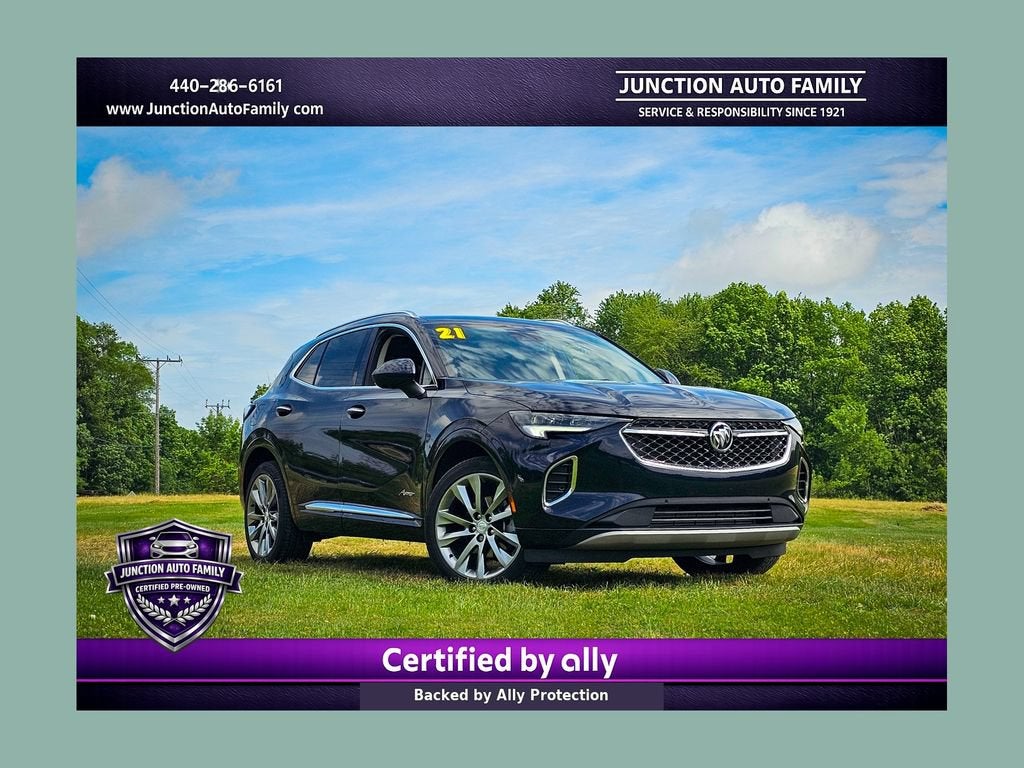 2021 Buick Envision Avenir in Dark Moon Blue Metallic — front three-quarter view