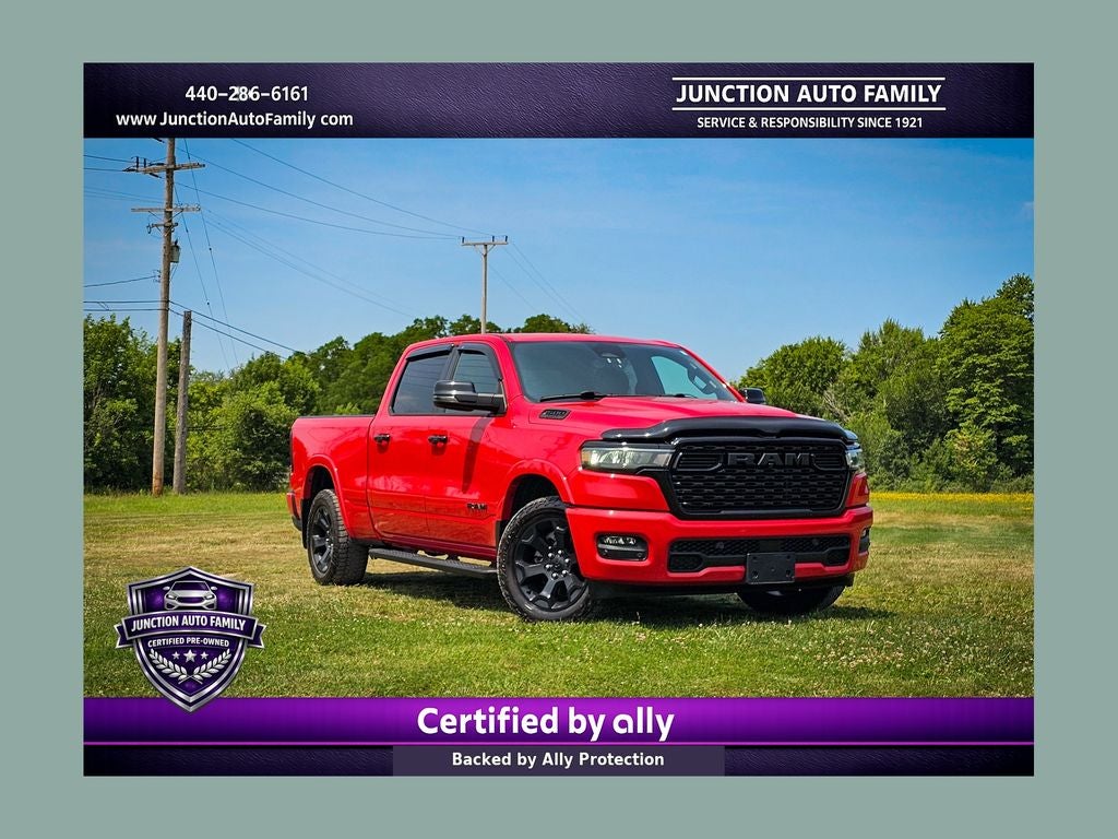 2025 RAM 1500 Big Horn Crew Cab 4x4 6'4' Box in Flame Red Clearcoat — front three-quarter view