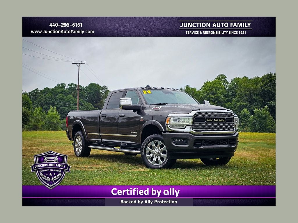 2024 RAM 3500 Limited Crew Cab 4x4 8' Box in Granite Crystal Metallic Clearcoat — front three-quarter view