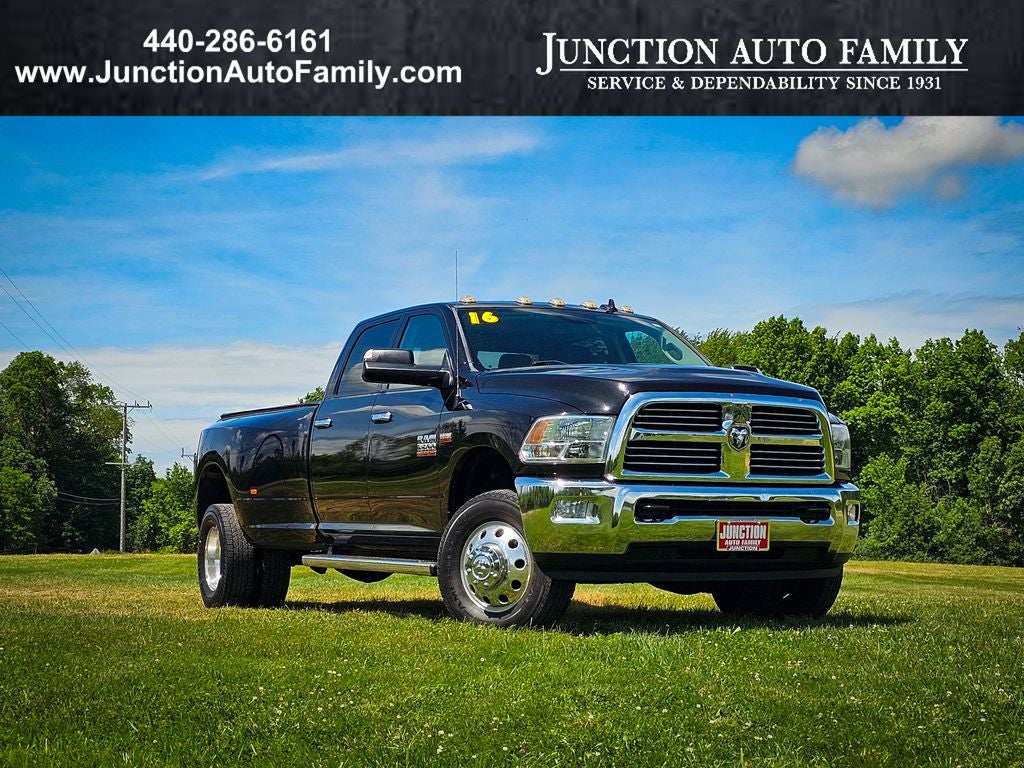 2016 RAM 3500 Big Horn in Brilliant Black Crystal Pearlcoat — front three-quarter view