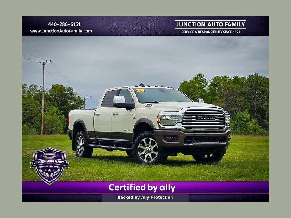 2023 RAM 2500 Limited Longhorn Crew Cab 4x4 6'4' Box in Pearl White — front three-quarter view