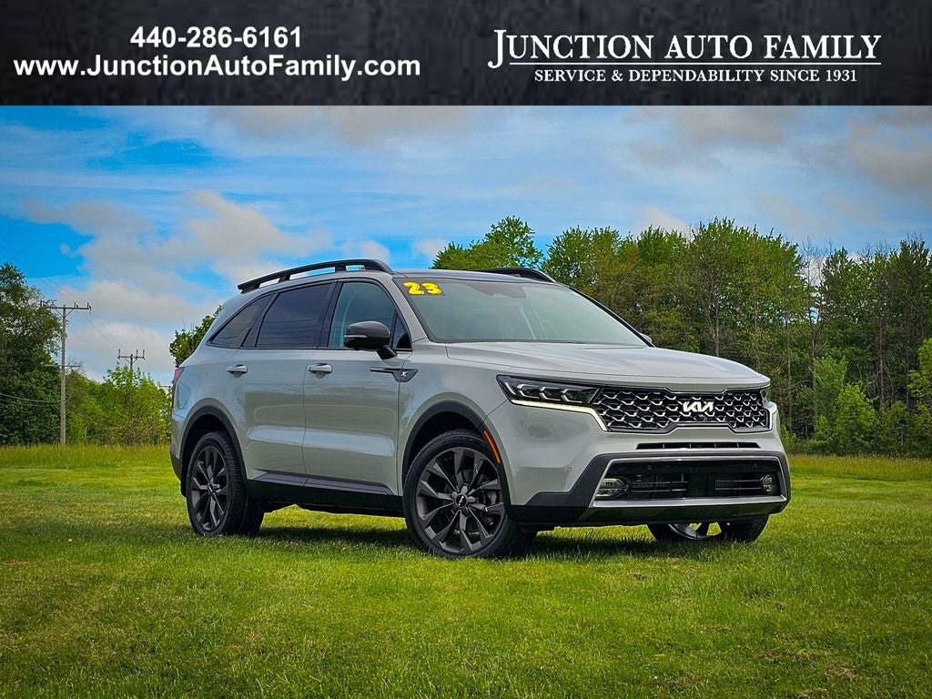 2023 Kia Sorento X-Line SX Prestige in Wolf Gray — front three-quarter view